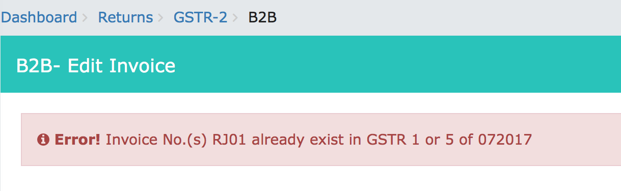 Screenshot of error message from GSTZen