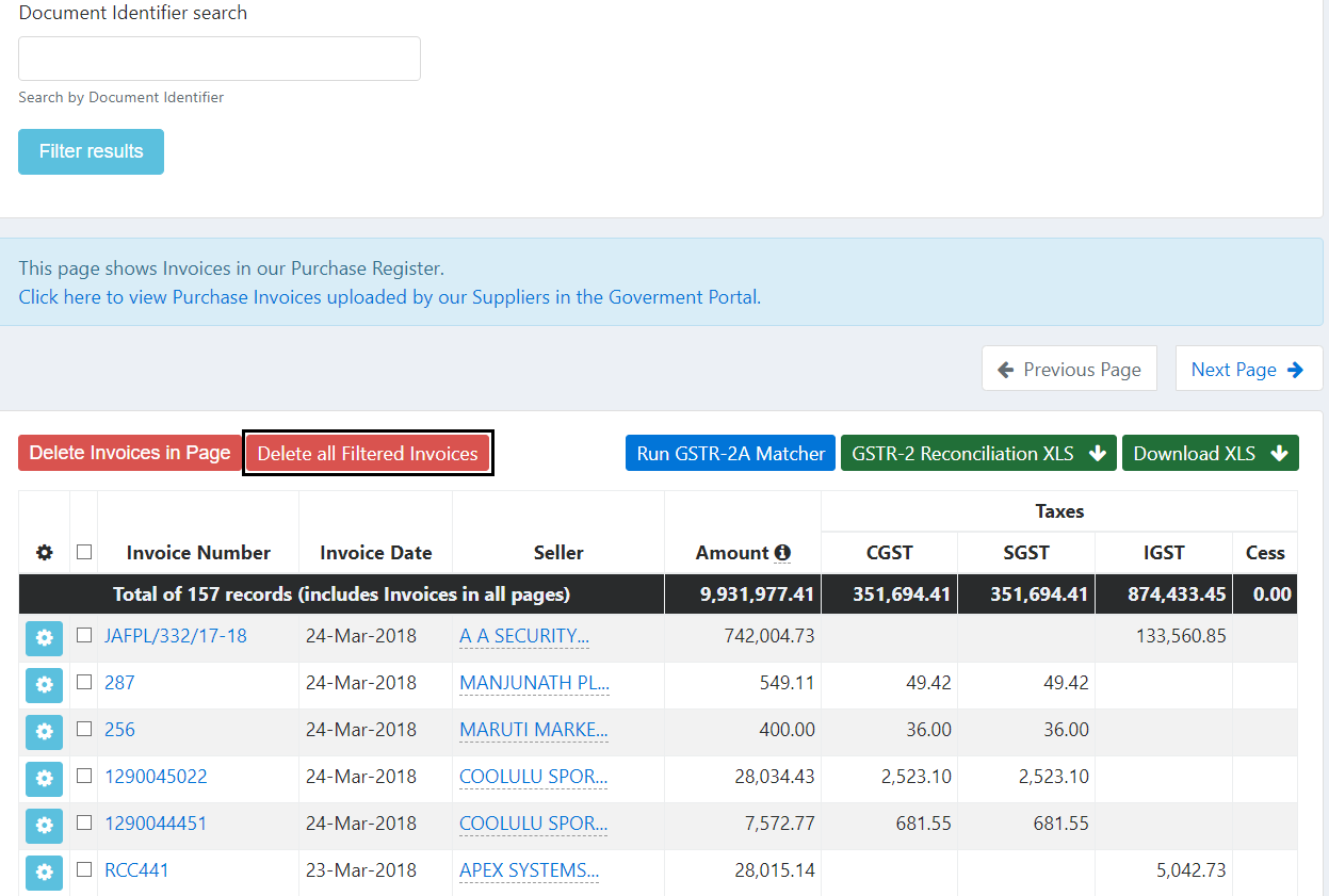 Delete Filtered Invoices