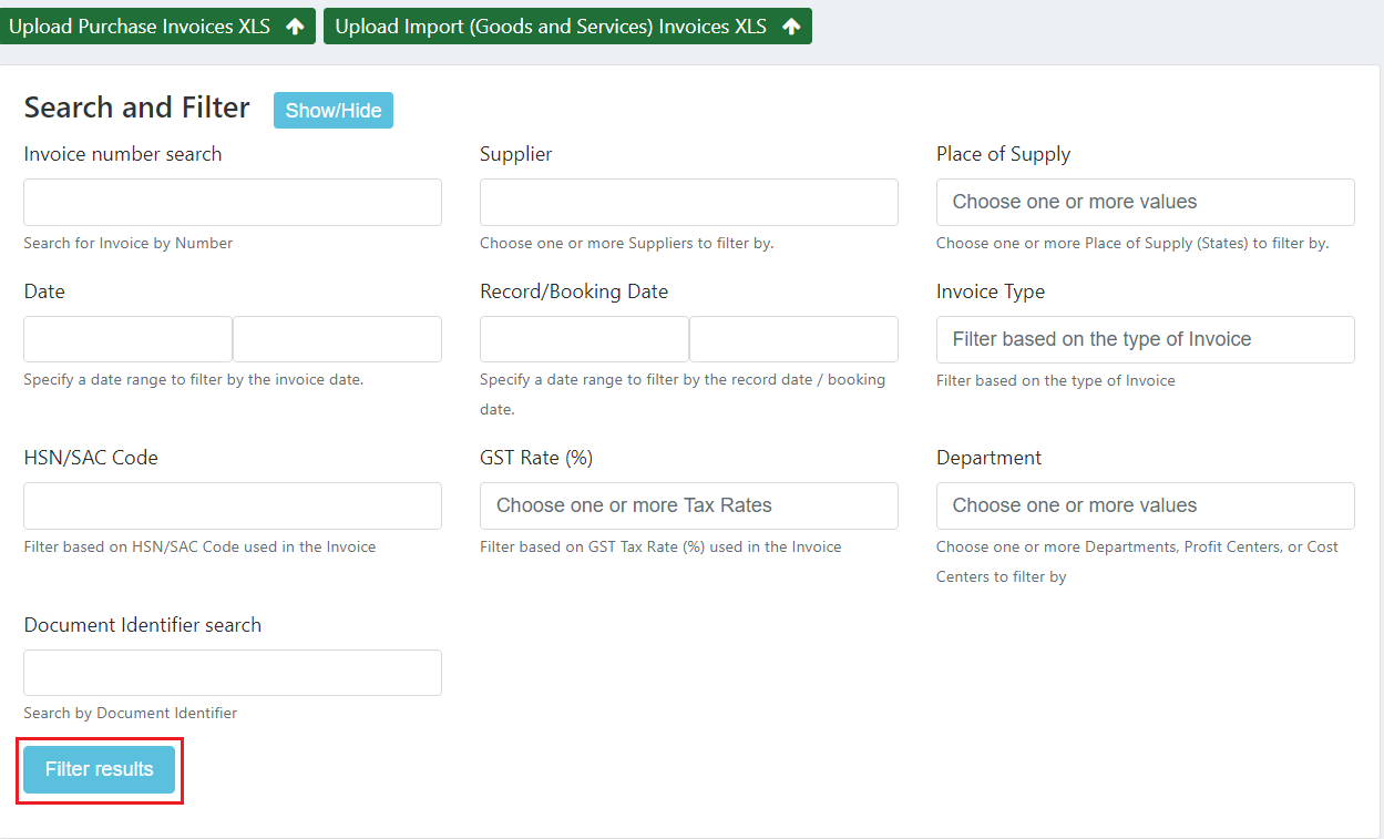 Filer Invoice results