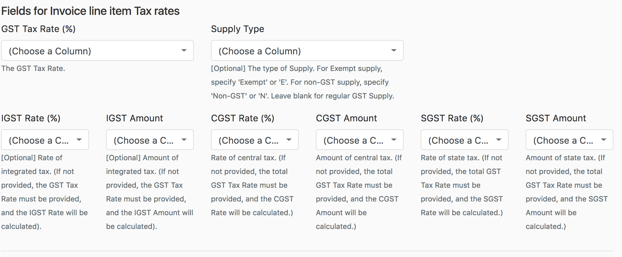 Invoice GST Rate Column Page