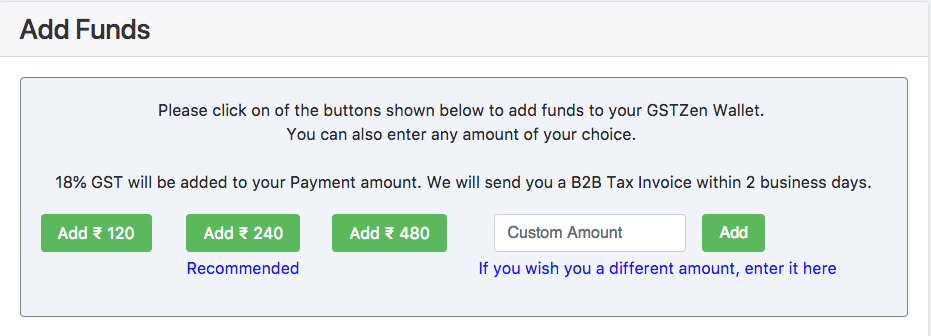 Add funds to GSTZen