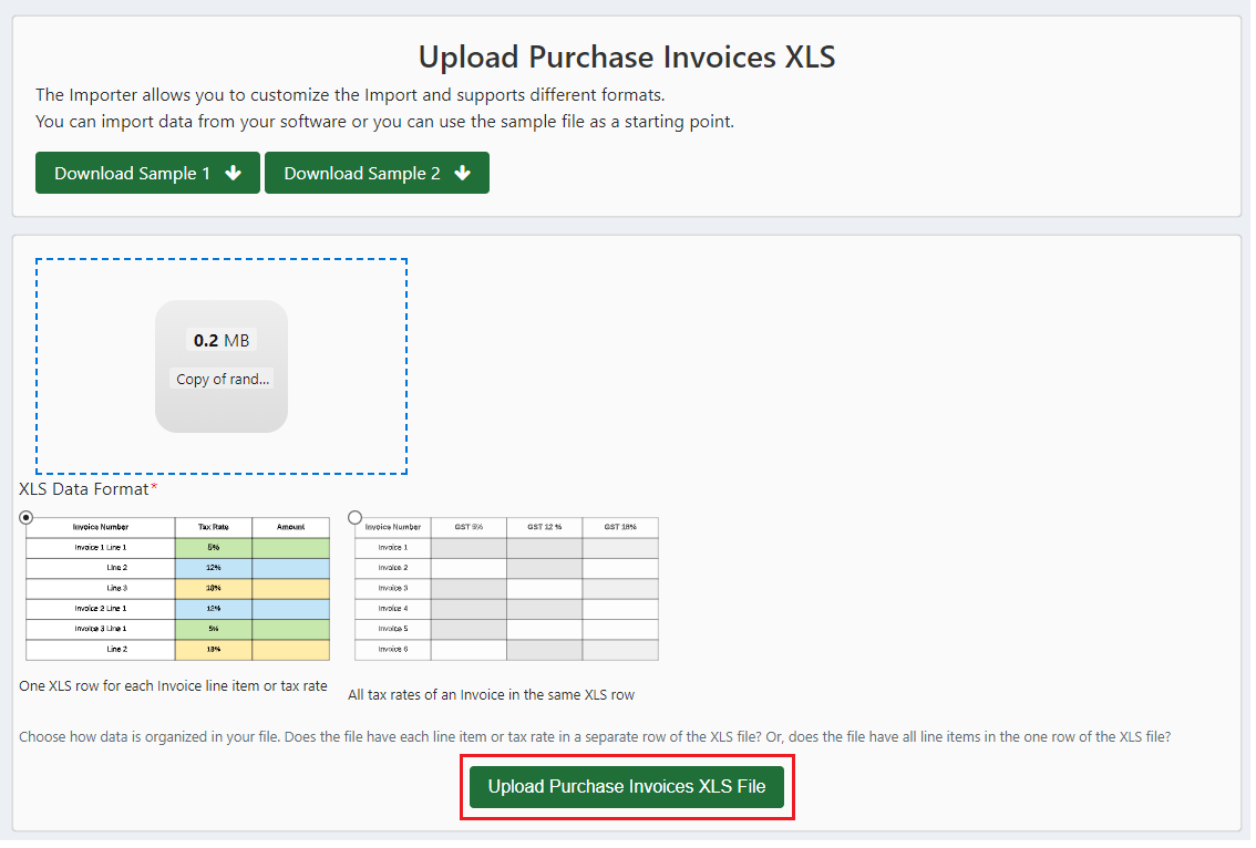 Upload invoice XLS