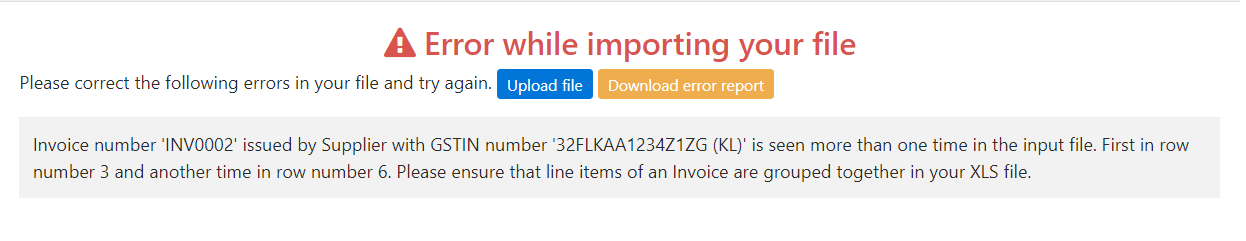 Invoice Number appearing more than once error image
