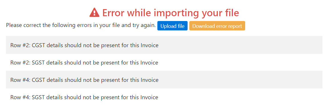 IGST/SGST/CGST Amount should not be present for this Invoice error image