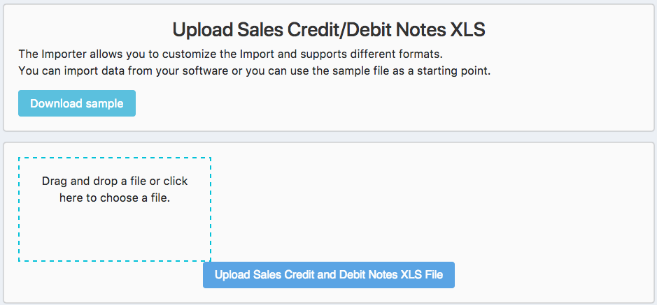 Upload credit/debit note page