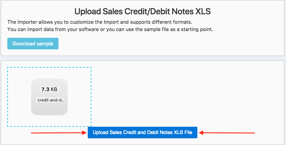 Upload credit/debit note page with file