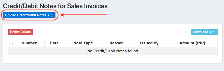 Upload credit/debit note Button