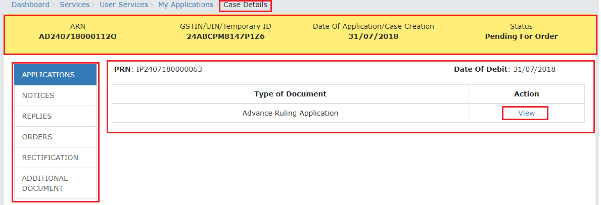 Case Details page displayed