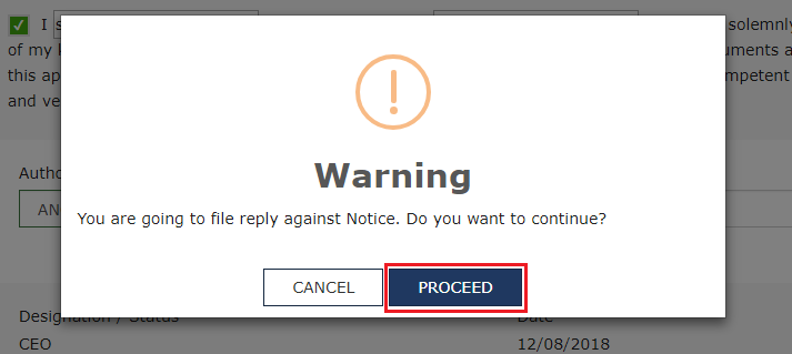 Warning message popup is display