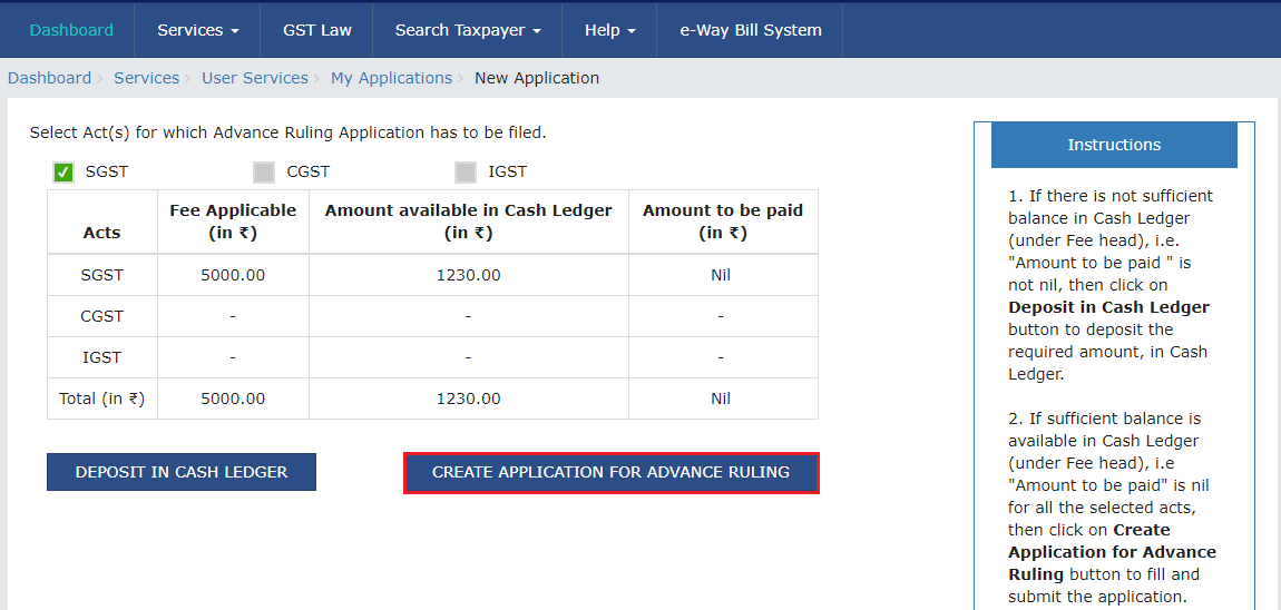 CREATE APPLICATION FOR ADVANCE RULING
