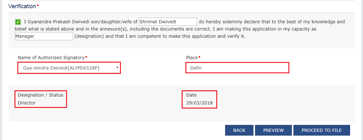 Designation/Status and Date details