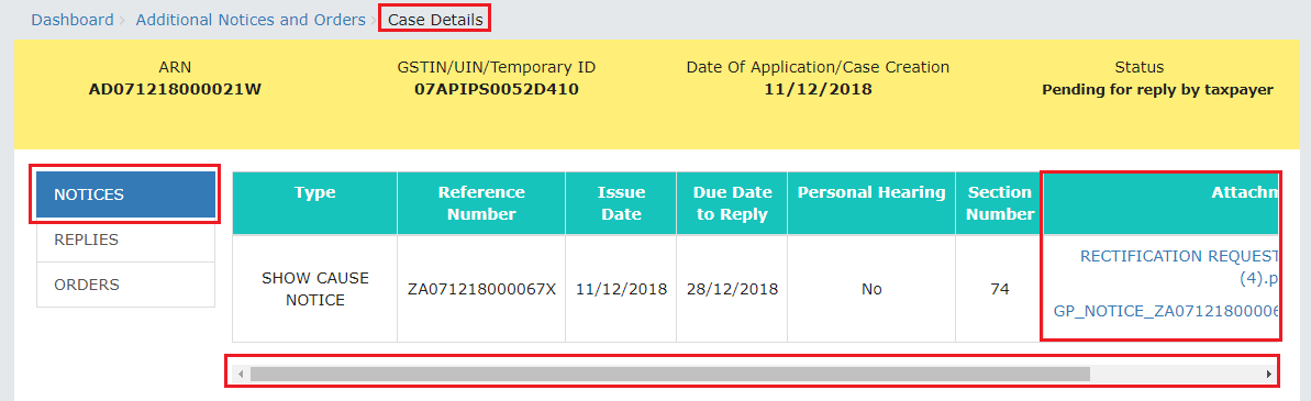 Case Details page