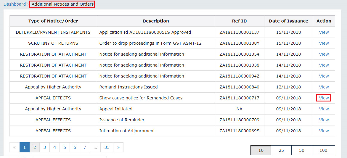 Additional Notices and Orders page