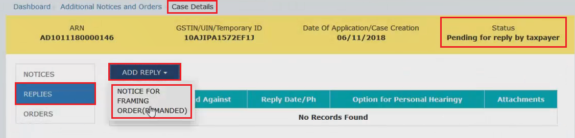 Select notices for framing Order