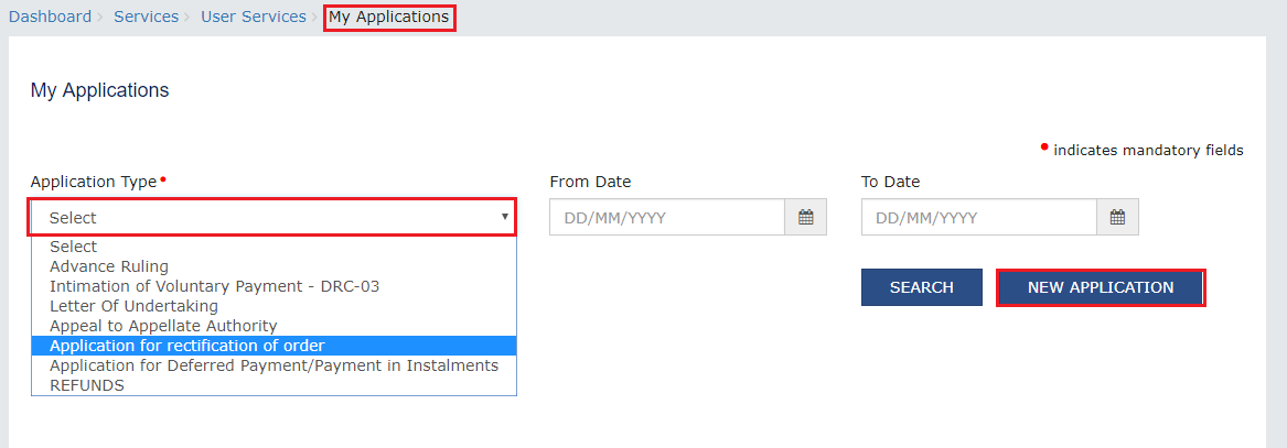 User Manual – Filing Application for Rectification of Order