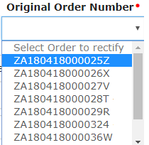 Select the order number of the order