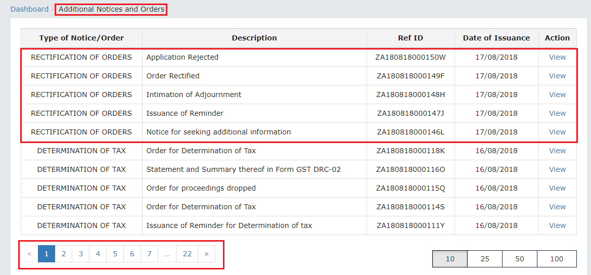 Additional Notices and Orders page