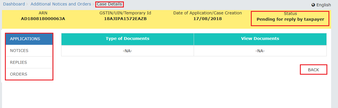 Case Details page