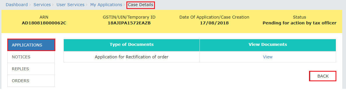 Case Details page