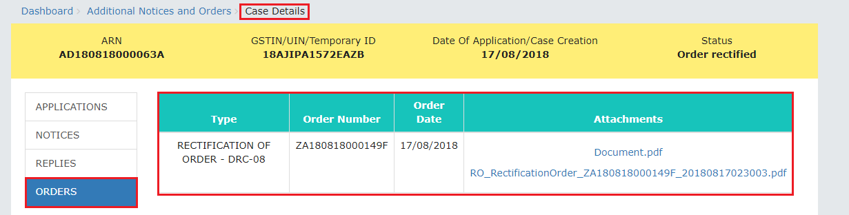 User Manual – Filing Application for Rectification of Order