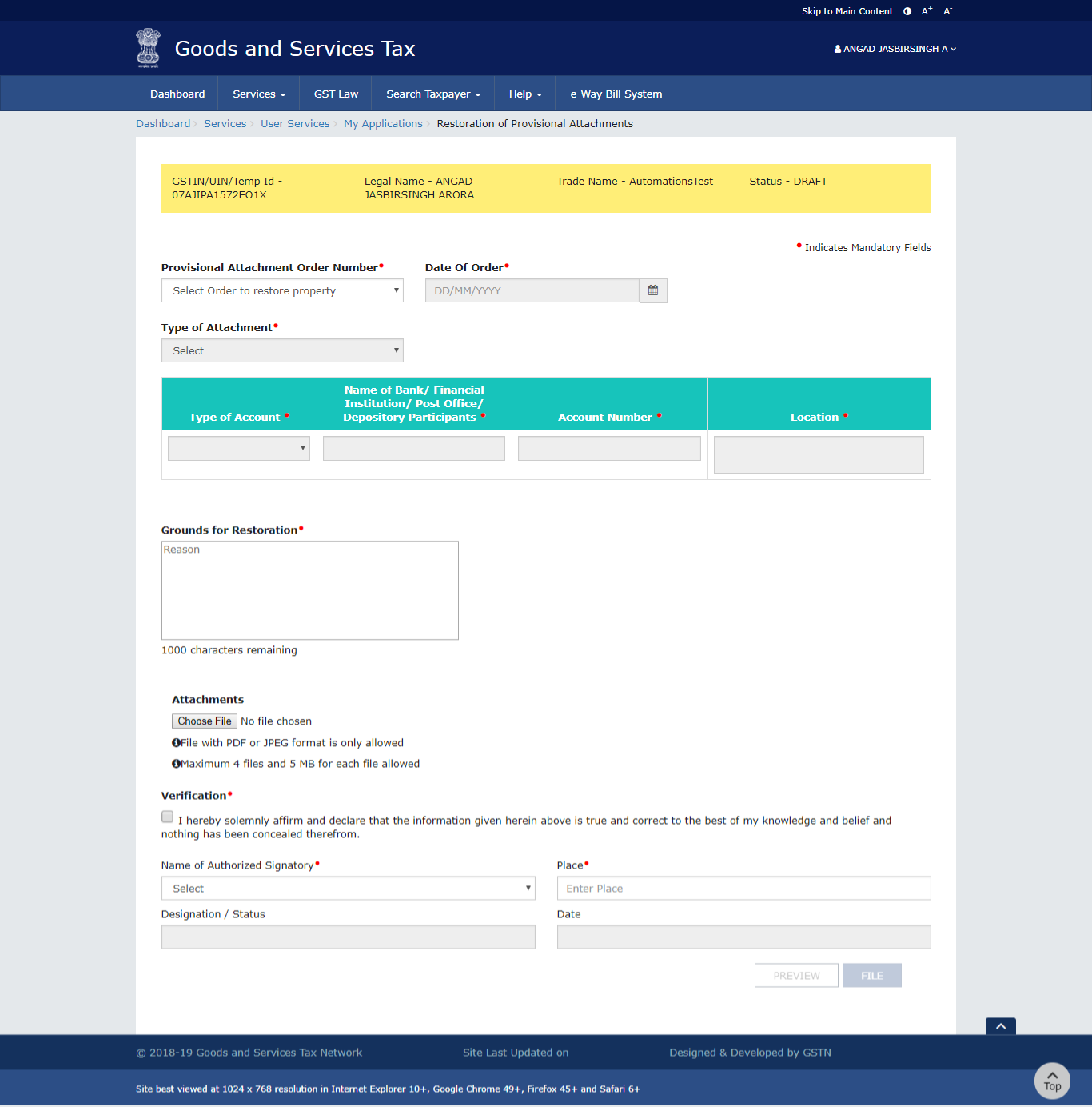 Restoration of Provisional Attachments page