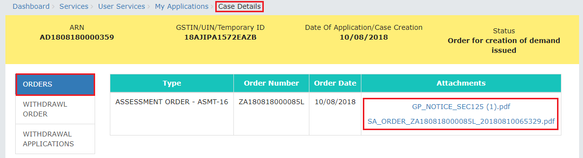 Case Details page
