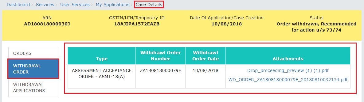 Select Withdrawl Order