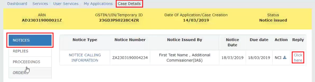 Case Details page