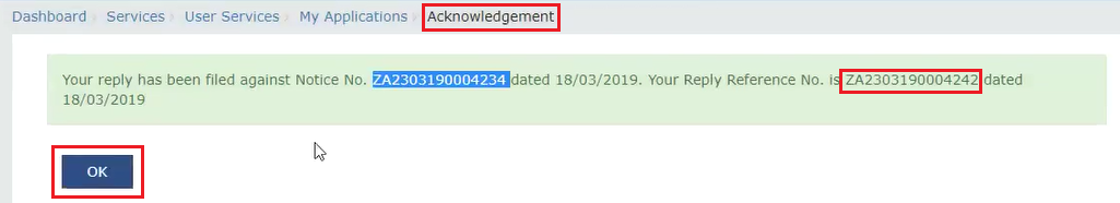 Acknowledgement and Click OK