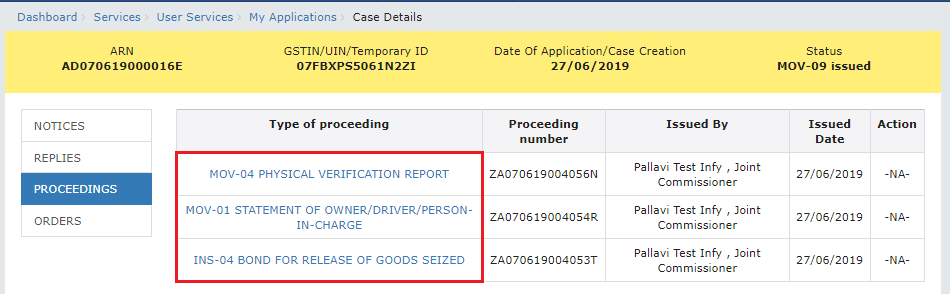 Case Details and Proceeding Details