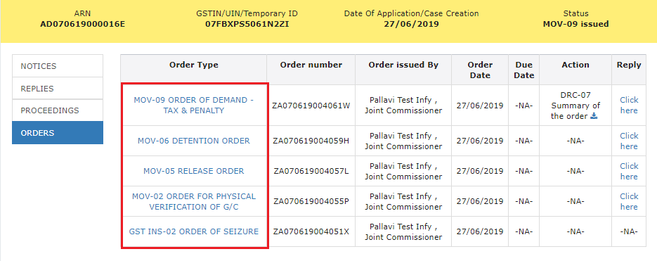 Case Details and click the Orders