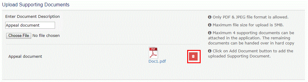 Uploaded PDF file and click the delete