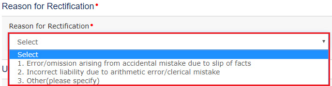 Select the reason for rectification