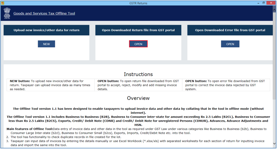 Open Downloaded Return file from GST portal