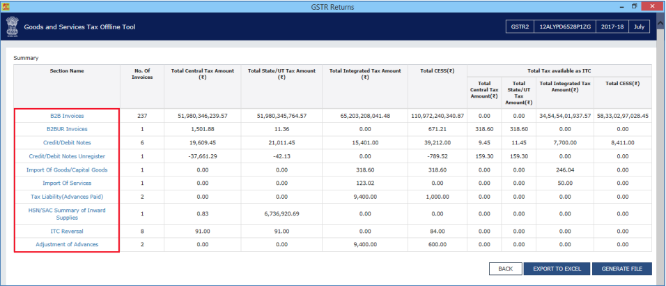 Summary page