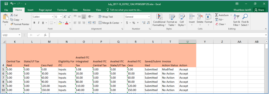 Excel column