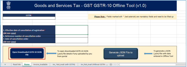 Click Open downloaded GSTR-10 JSON file
