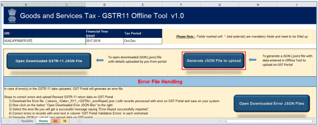 Click Generate JSON File to Upload btn