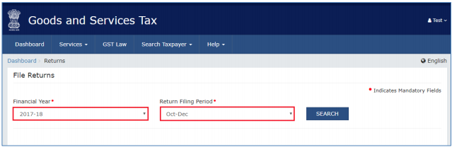 Select Financial Year and Return Filing Period