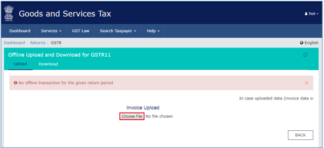 Offline Upload and Download for GSTR-11 page is displayed