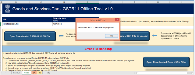 The message Downloaded GSTR-11 file successfully imported