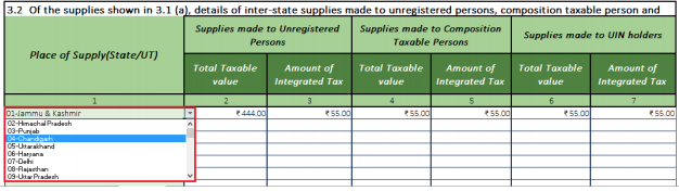 Select the Place of Supply(State/UT)