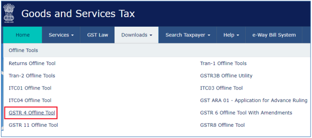 Downloading GSTR-4 offline tool