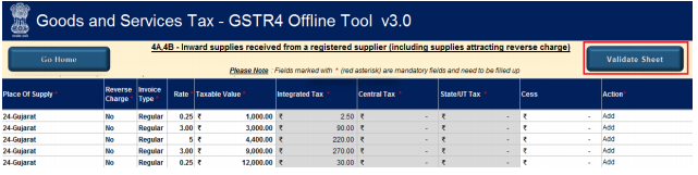 Click validate sheet