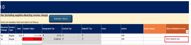 Sheet Validation error