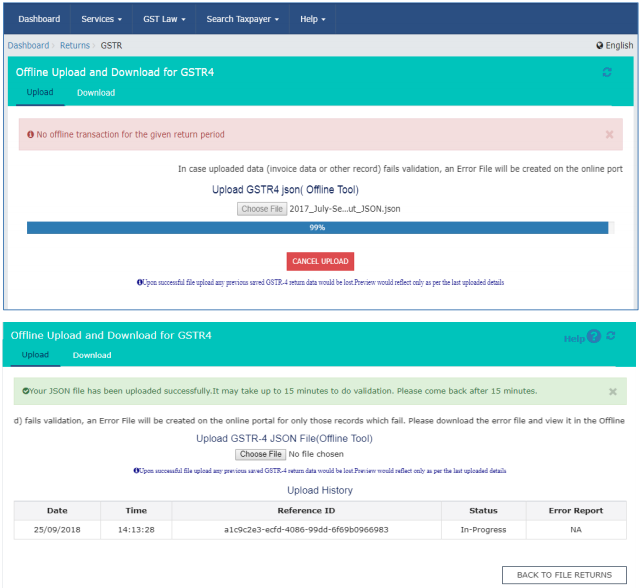 Offline upload and download GSTR-4