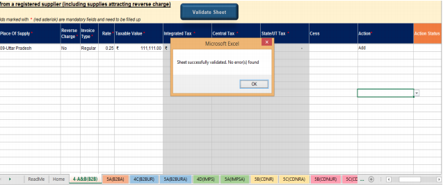 Click Validate Sheet