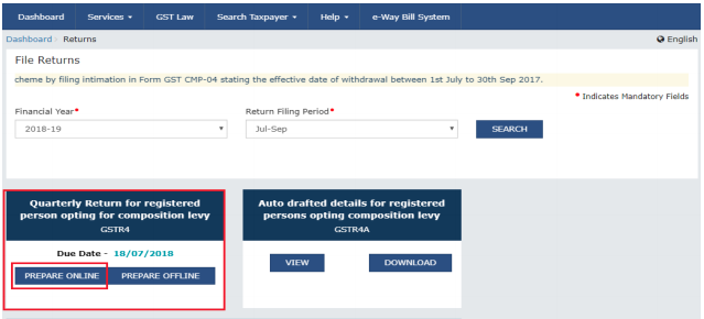 Click Prepare Online