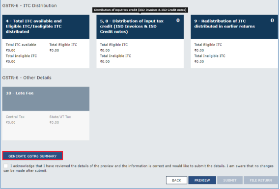 Click Generate GSTR-6 summary