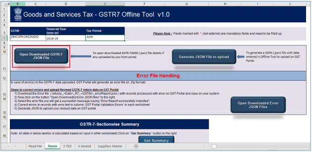 Click Open Downloaded GSTR-7 JSON File
